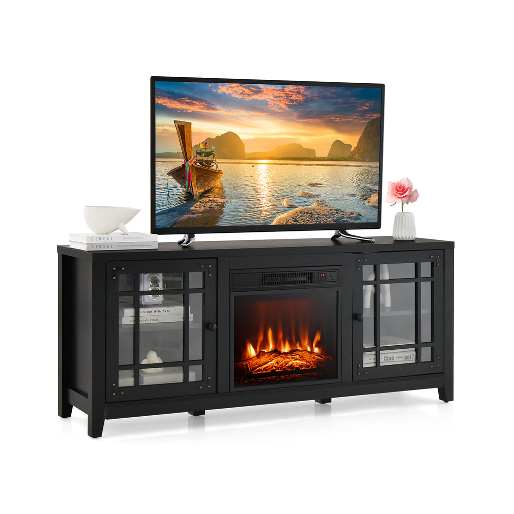 58 Inch Fireplace TV Stand for 65" TV with Storage - Black