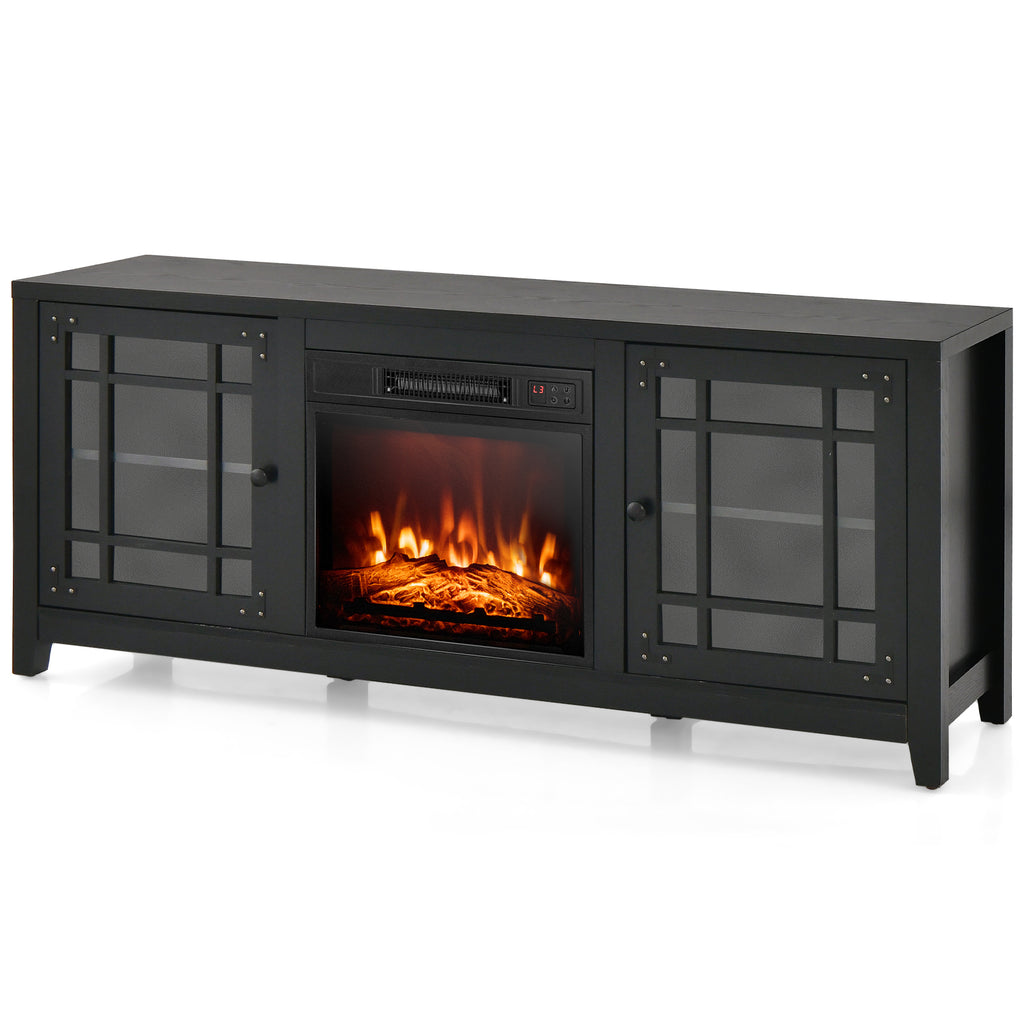 58 Inch Fireplace TV Stand for 65" TV with Storage - Black