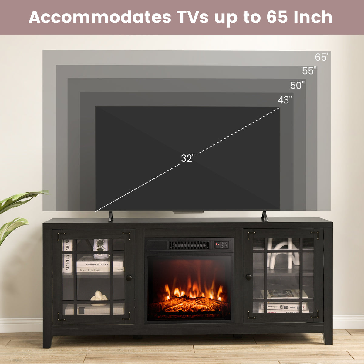 58 Inch Fireplace TV Stand for 65" TV, Black
