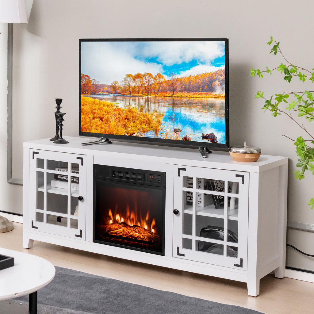 58" Fireplace TV Stand with Adjustable Shelves for 65" TV - White