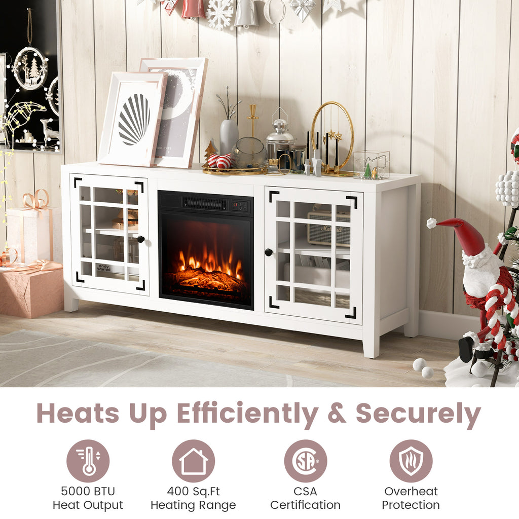 58" Fireplace TV Stand with Adjustable Shelves for 65" TV - White