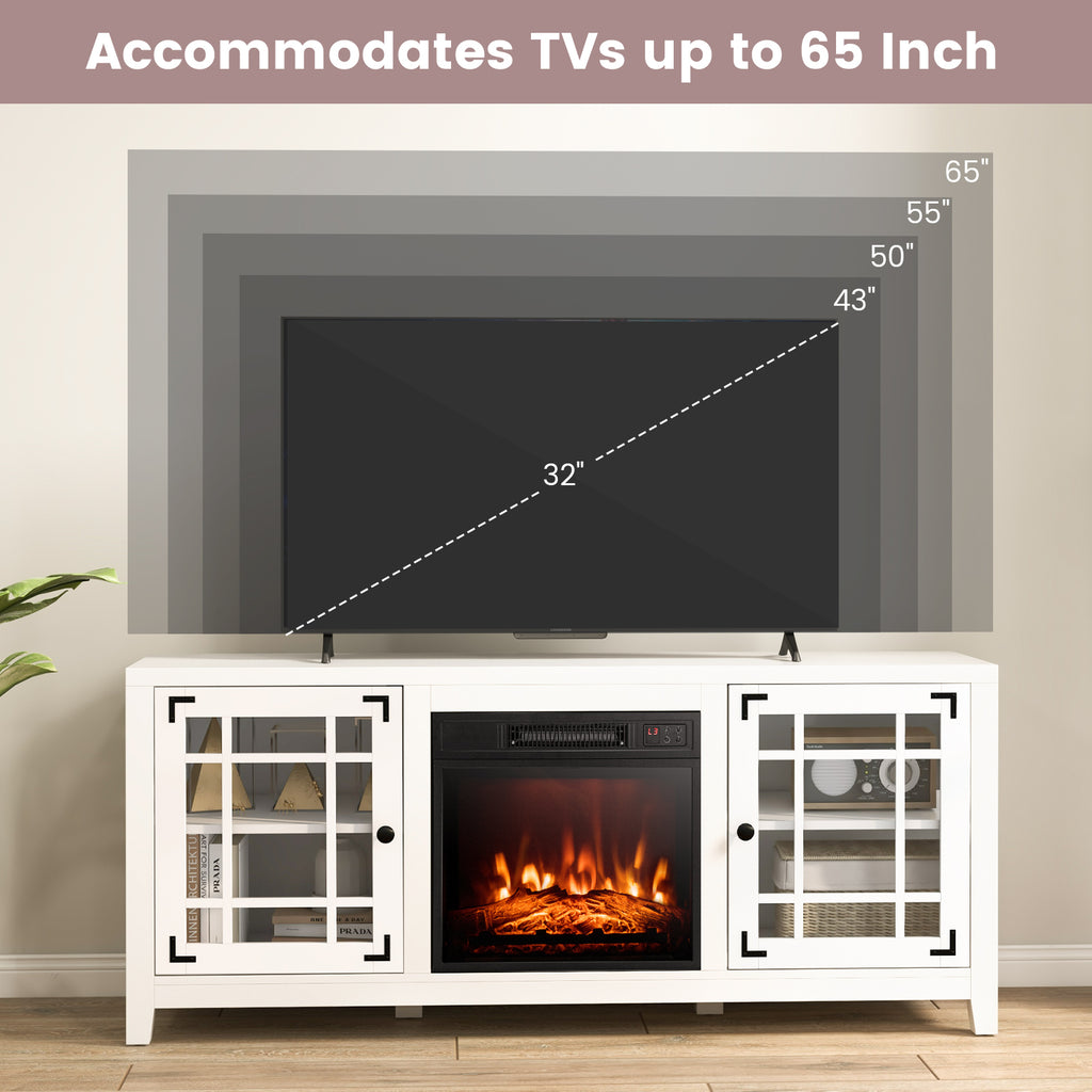 58" Fireplace TV Stand with Adjustable Shelves for 65" TV - White