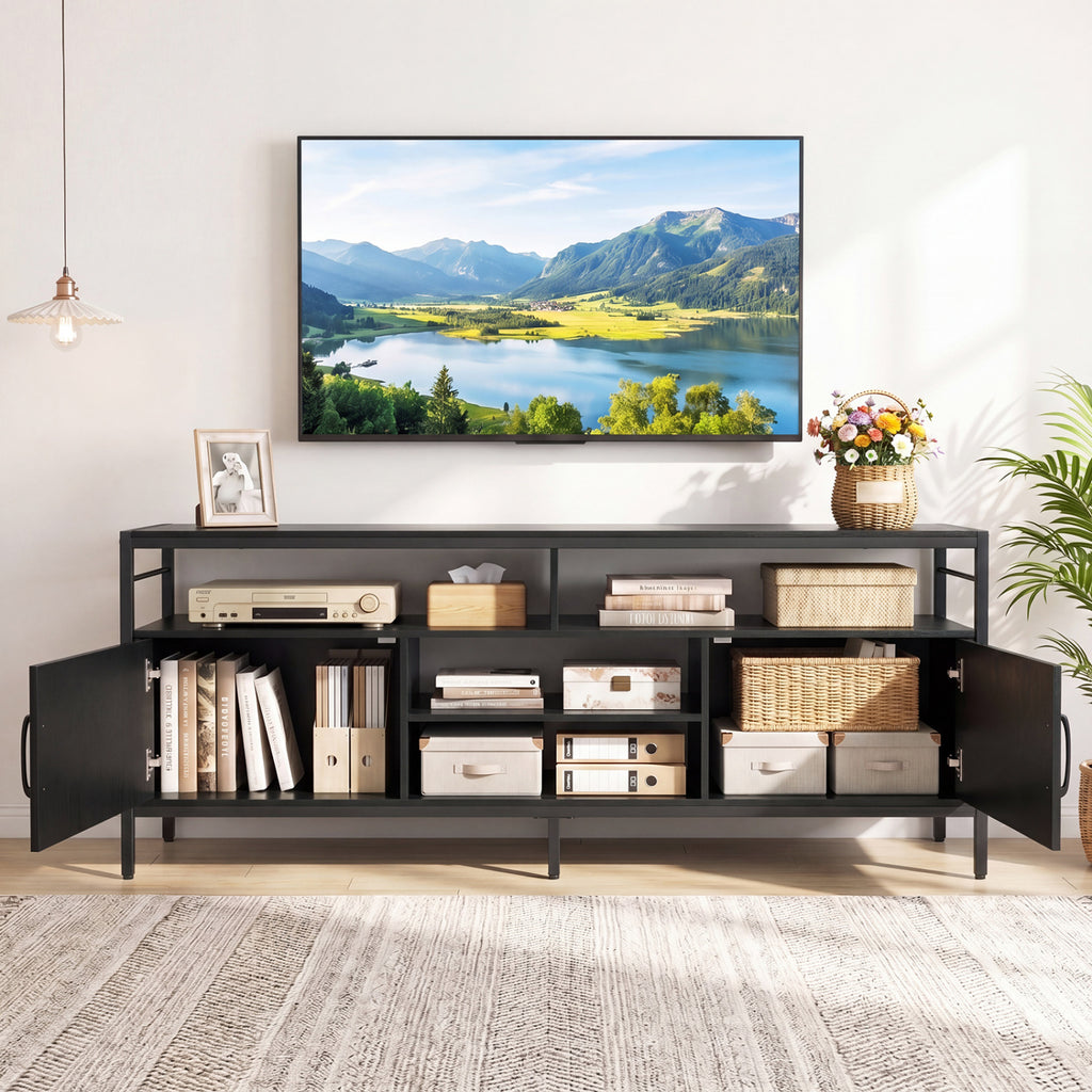 Industrial TV Stand with Cabinets for 65" TVs - Black
