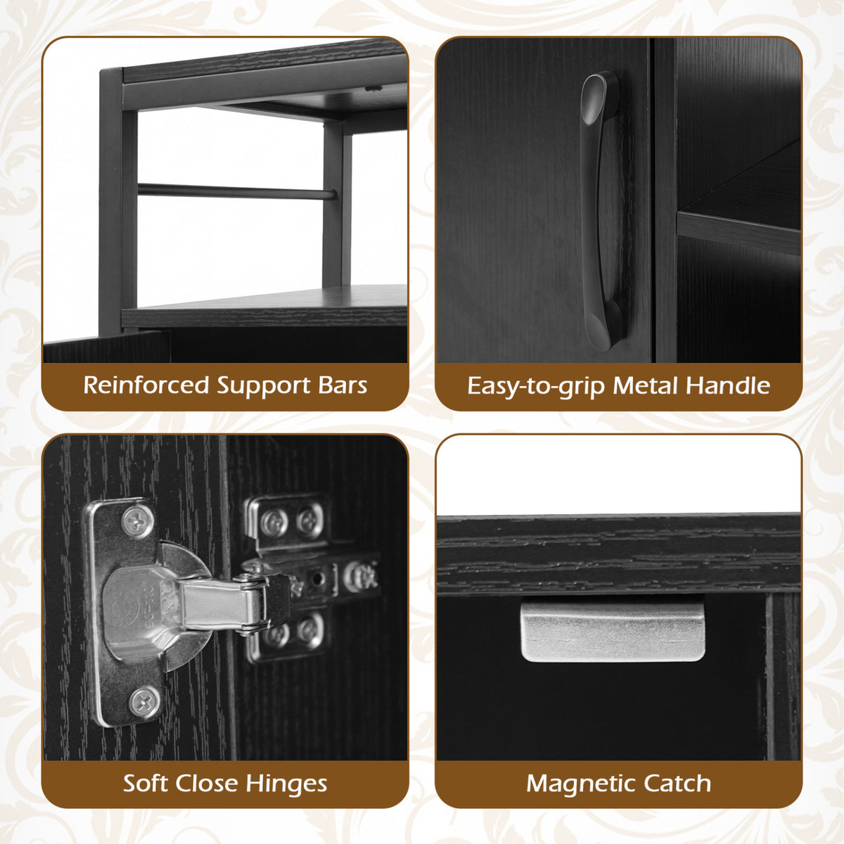Industrial TV Stand with Cabinets for 65" TVs - Black