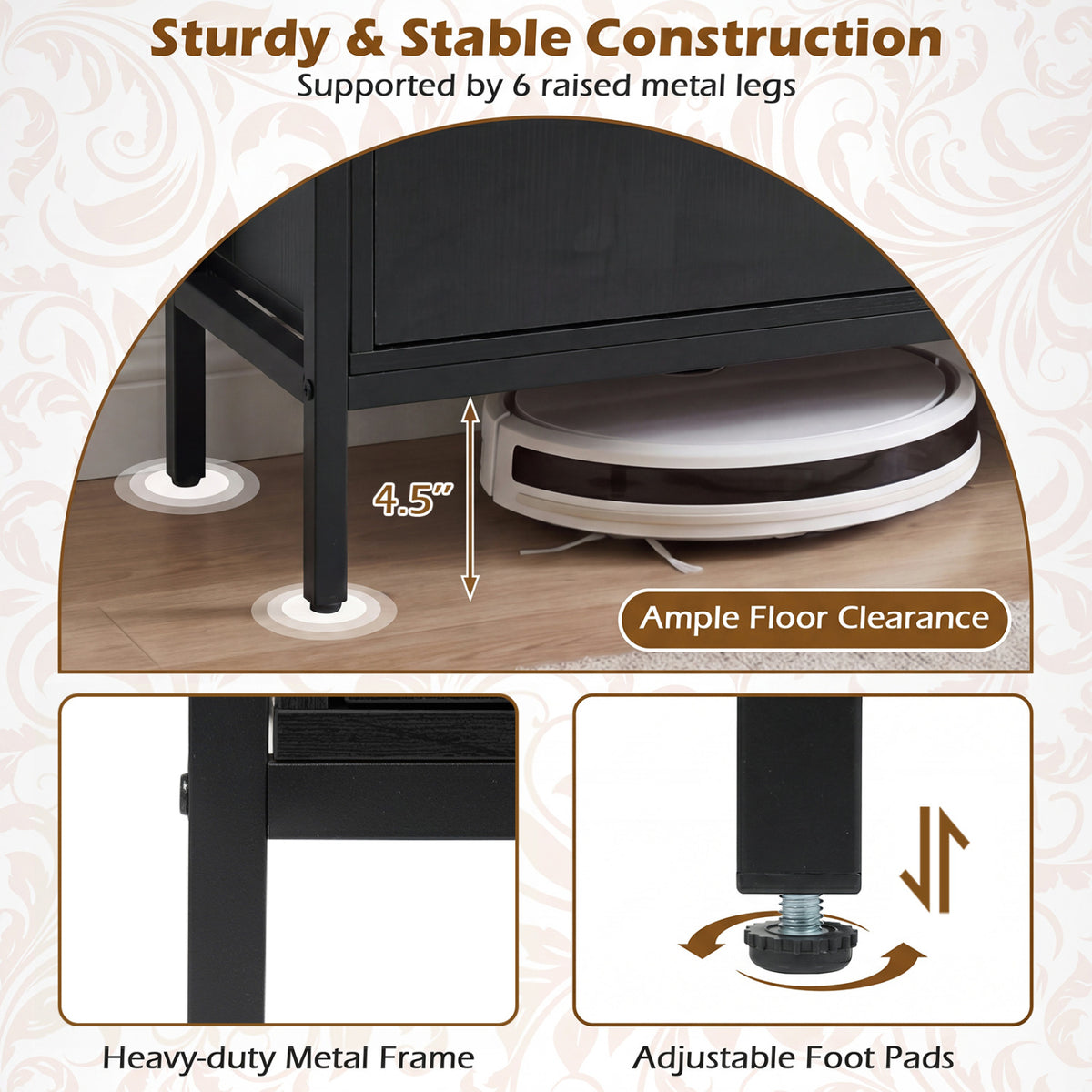 Industrial TV Stand for 65 Inch TV - Black with Open Shelves & Cabinets