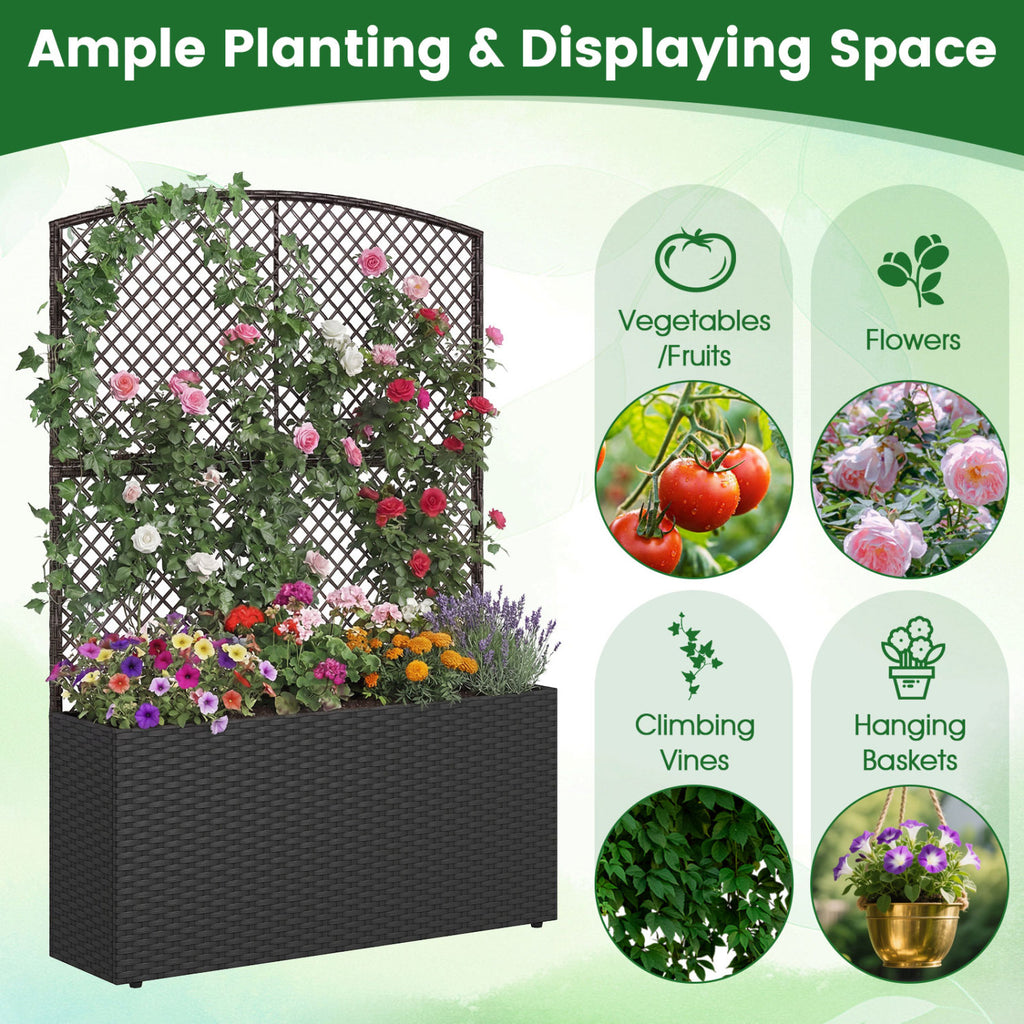 58 Inch Raised Garden Bed with Trellis and Wicker Planter Box