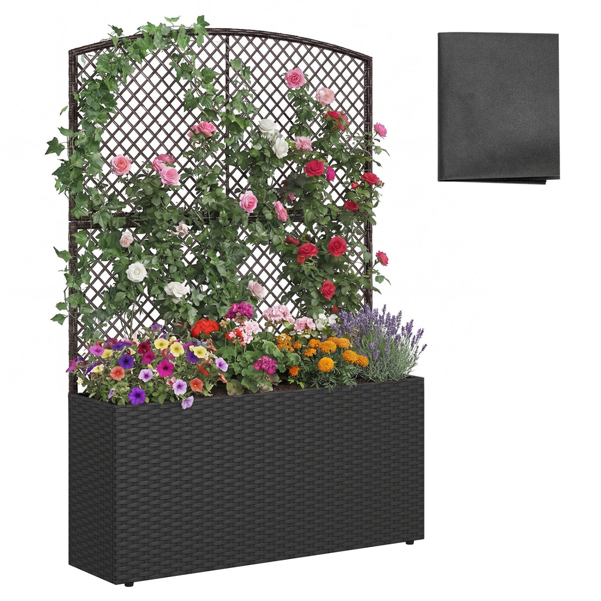 49 Inch Raised Garden Bed with Trellis Set of 2 - Black