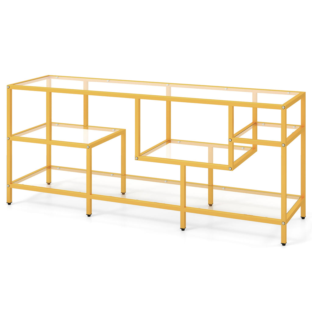 58 Inch TV Console Table with Tempered Glass Shelves - Golden