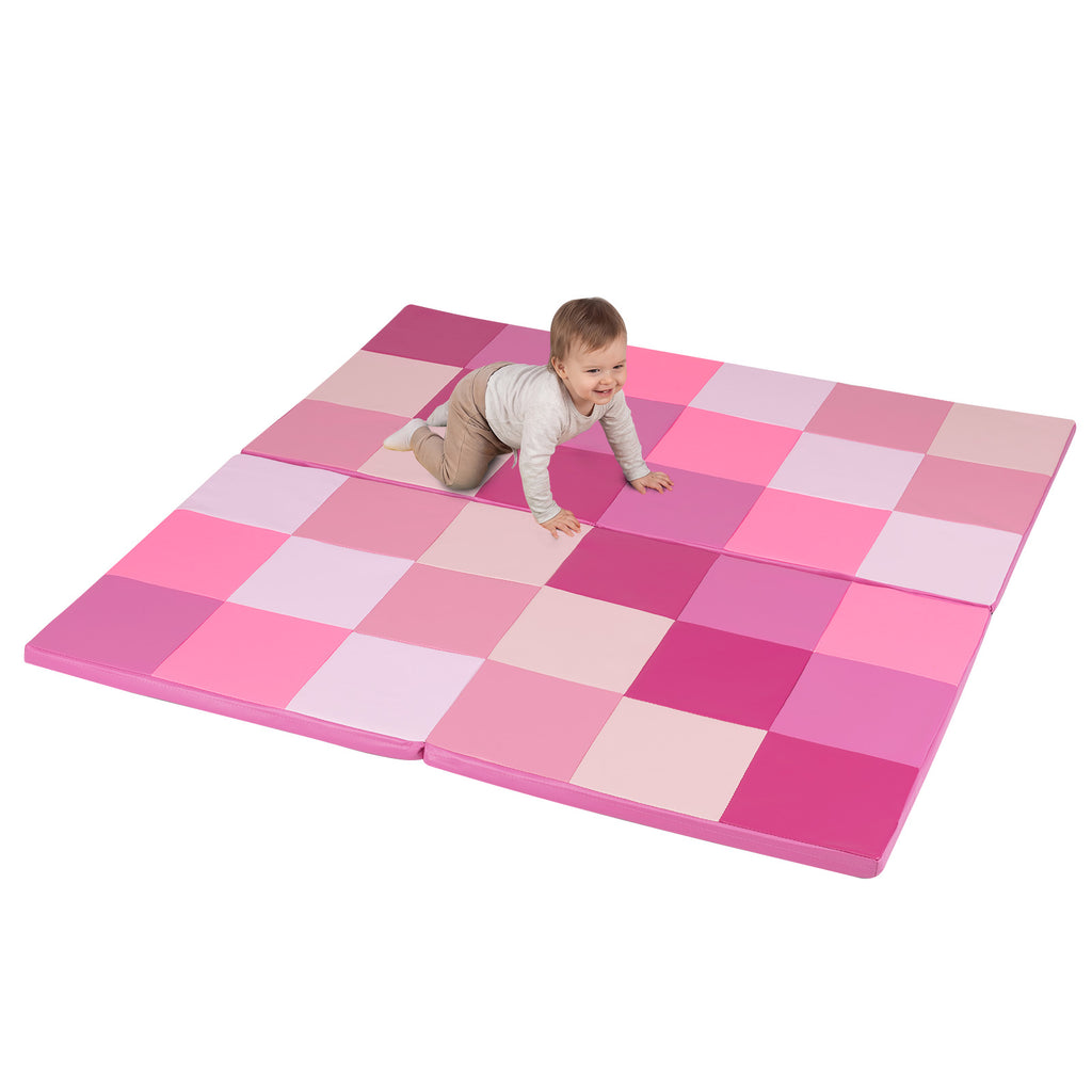 58 Inch Toddler Play Mat - Foldable Foam Baby Activity Floor Mat in Pink