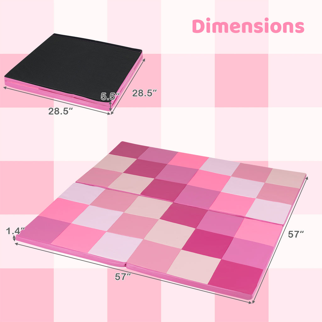 58 Inch Toddler Play Mat - Foldable Foam Baby Activity Floor Mat in Pink