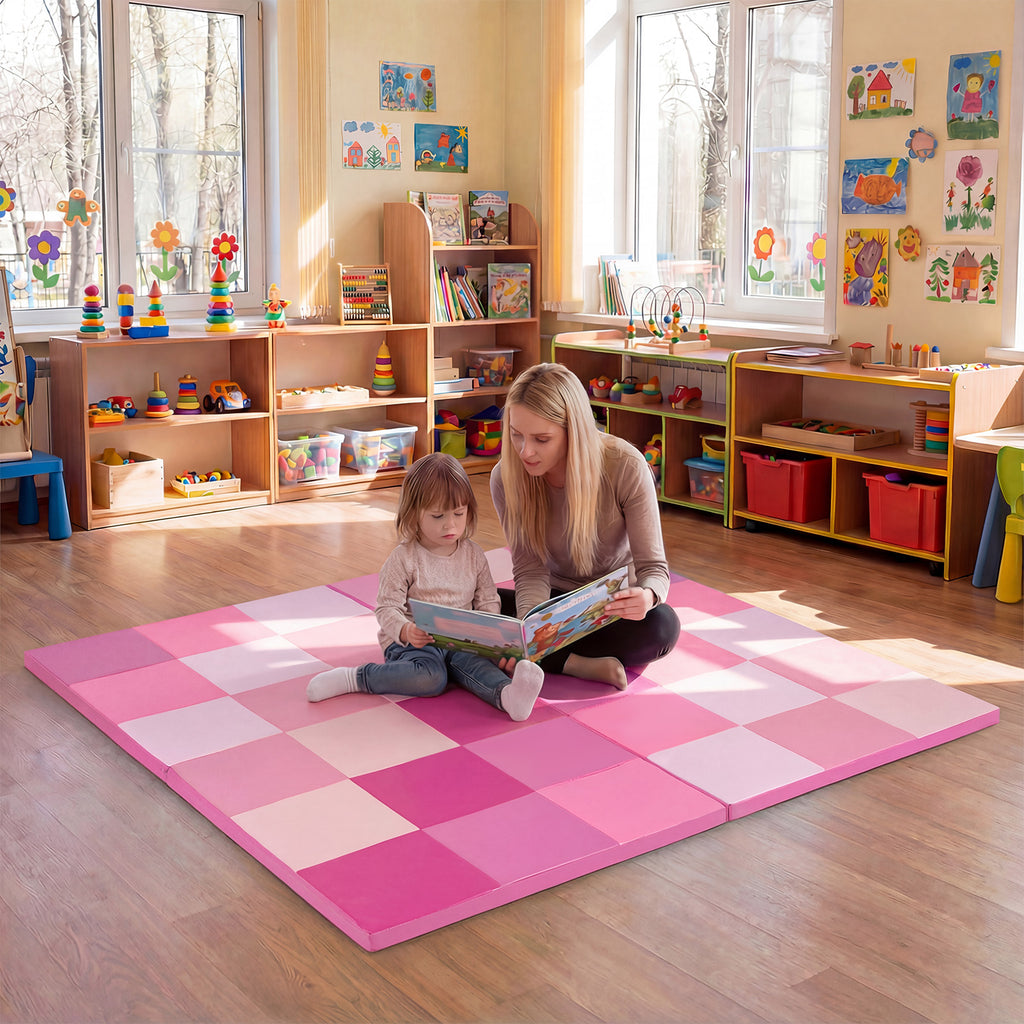 58 Inch Toddler Play Mat - Foldable Foam Baby Activity Floor Mat in Pink