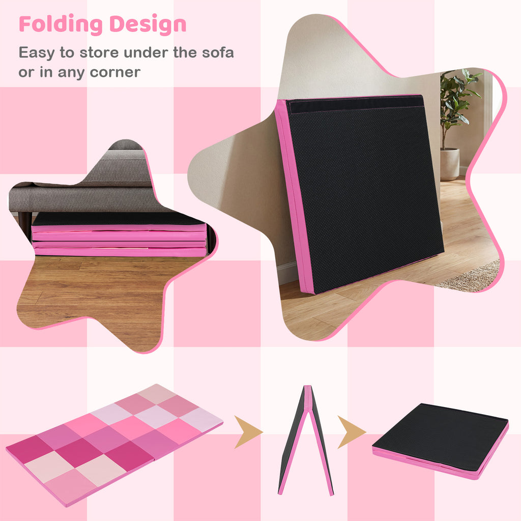 58 Inch Toddler Play Mat - Foldable Foam Baby Activity Floor Mat in Pink
