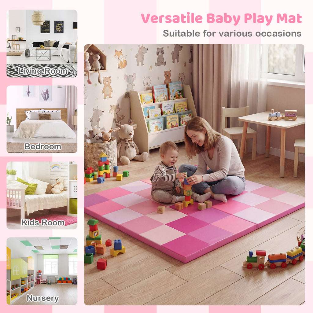 58 Inch Toddler Play Mat - Foldable Foam Baby Activity Floor Mat in Pink