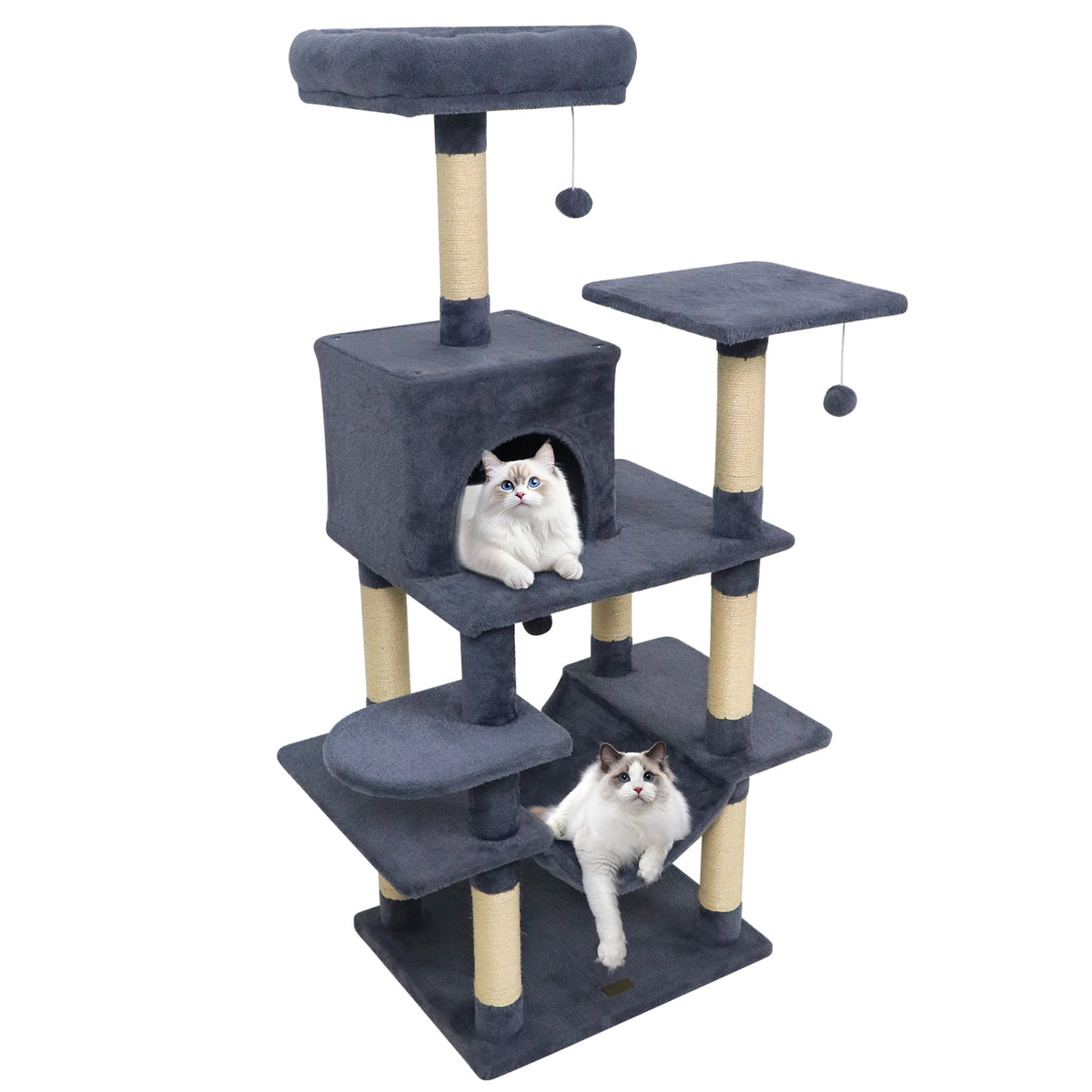 58-Inch Multi-Level Cat Tree Tower with Plush Padded Perch & Sisal Posts - Gray Variation