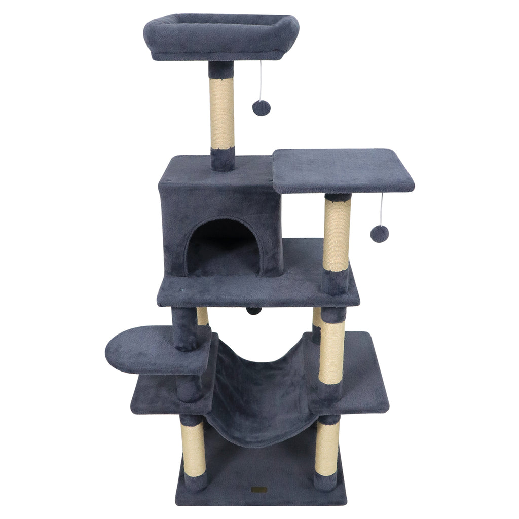 58-Inch Multi-Level Cat Tree Tower with Plush Padded Perch & Sisal Posts - Gray Variation