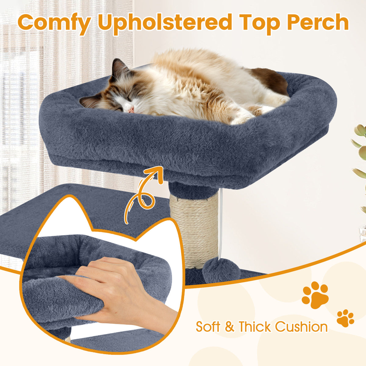 58-Inch Multi-Level Cat Tree Tower with Plush Padded Perch & Sisal Posts - Gray Variation