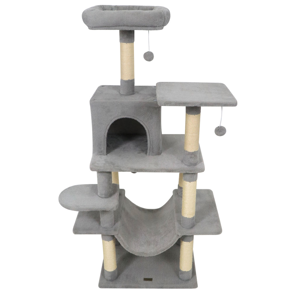 58-Inch Multi-Level Cat Tree with Padded Top Perch - Light Gray Variation