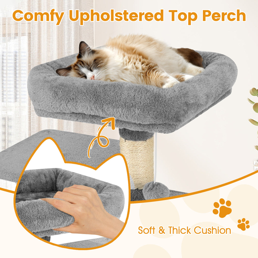 58-Inch Multi-Level Cat Tree with Padded Top Perch - Light Gray Variation