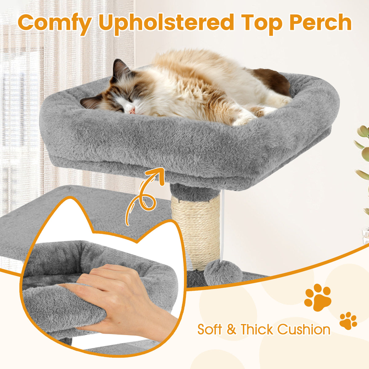 58-Inch Multi-Level Cat Tree with Padded Top Perch - Light Gray Variation