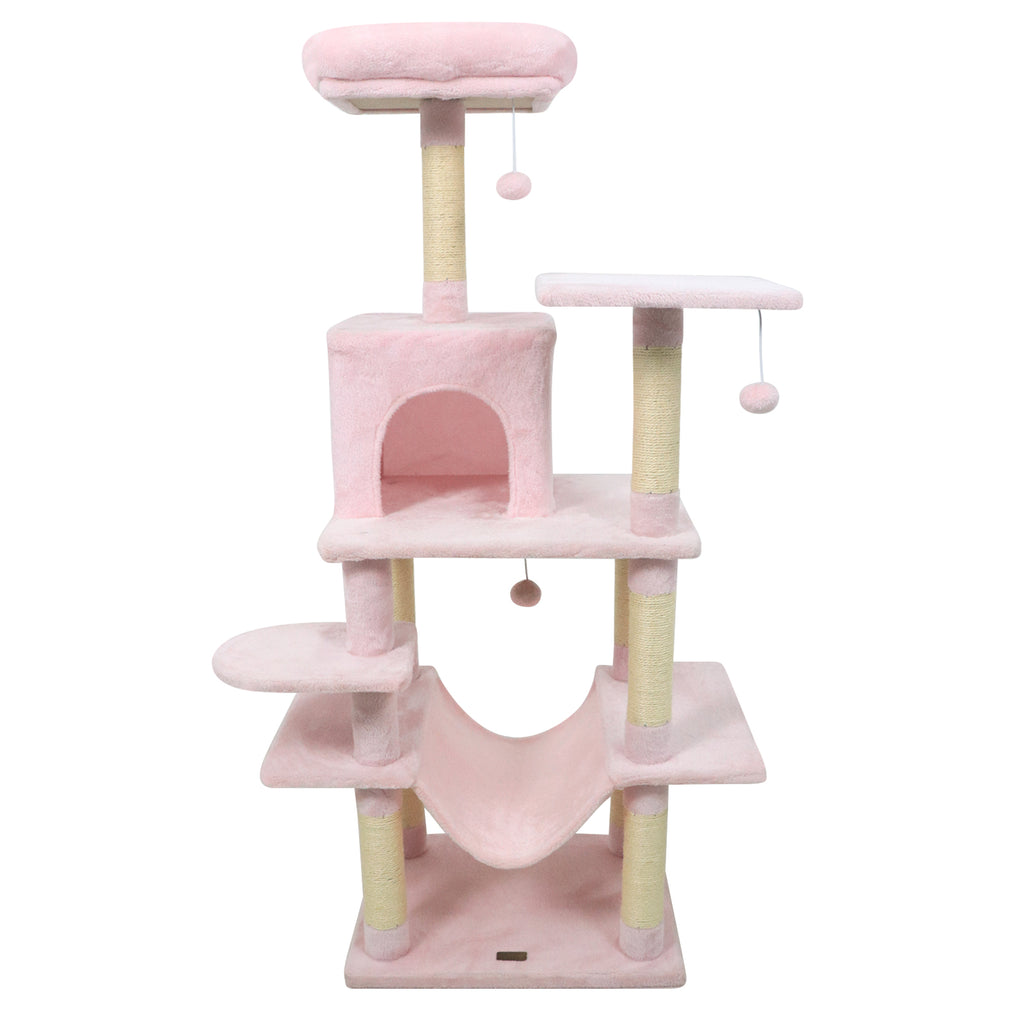 58-Inch Multi-Level Cat Tree Tower with Plush Perch & Sisal Posts - Pink Variation