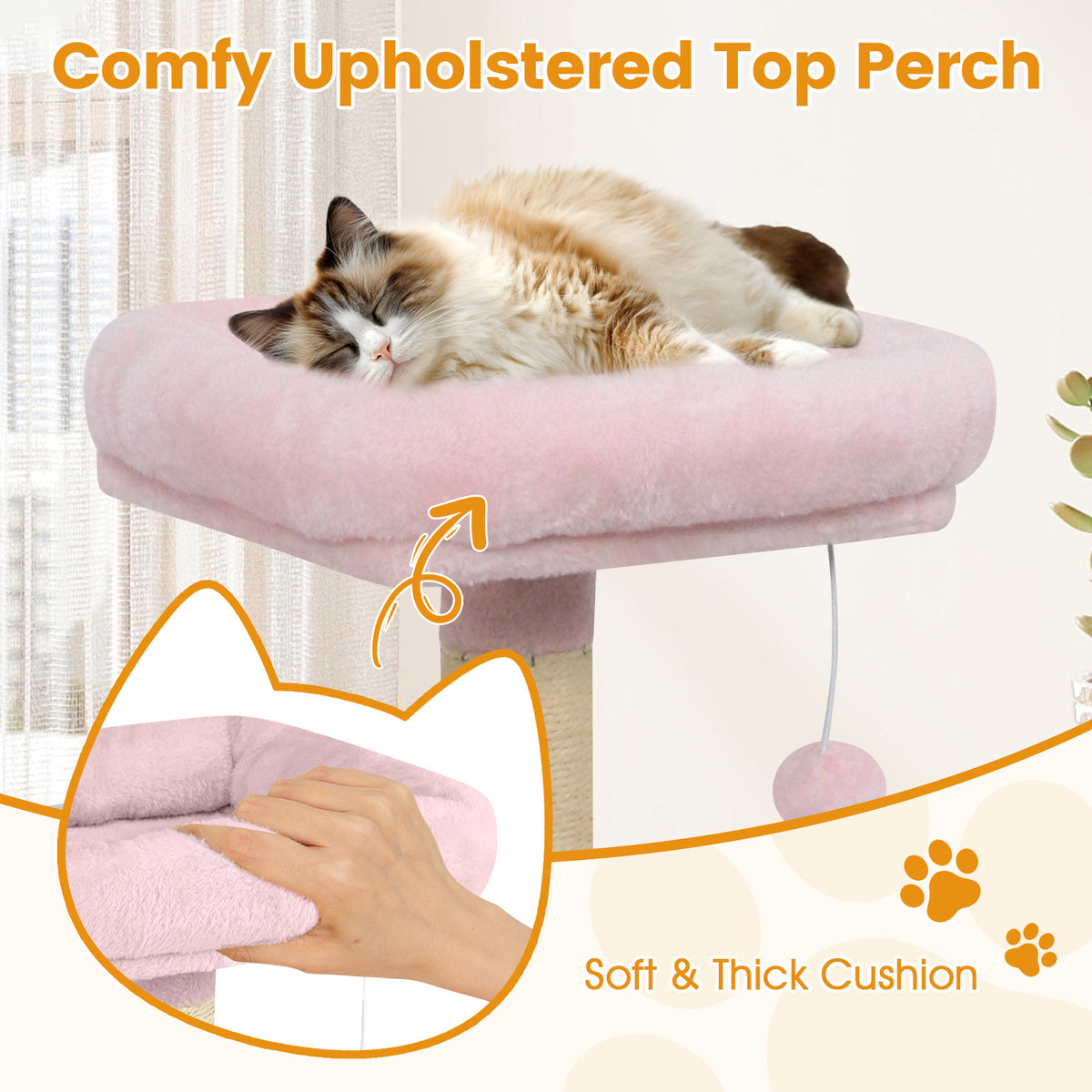 58-Inch Multi-Level Cat Tree Tower with Plush Perch & Sisal Posts - Pink Variation