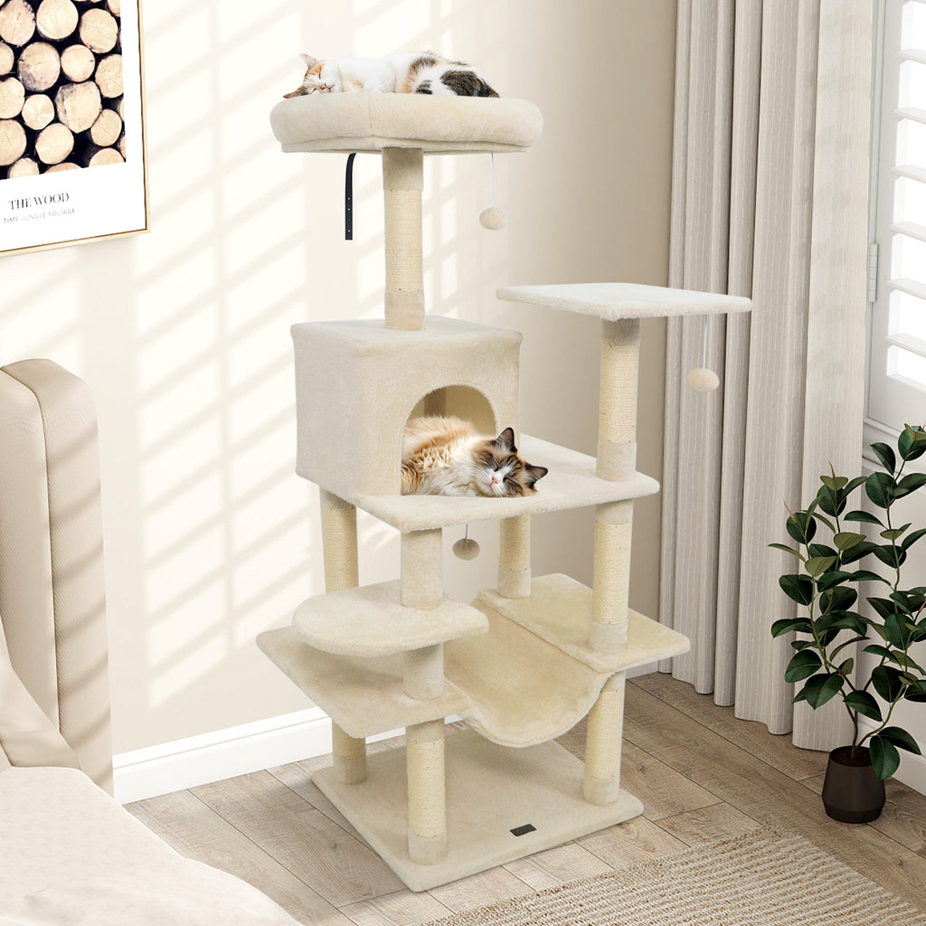 58-Inch Multi-Level Cat Tree with Padded Top Perch - Light Gray Variation