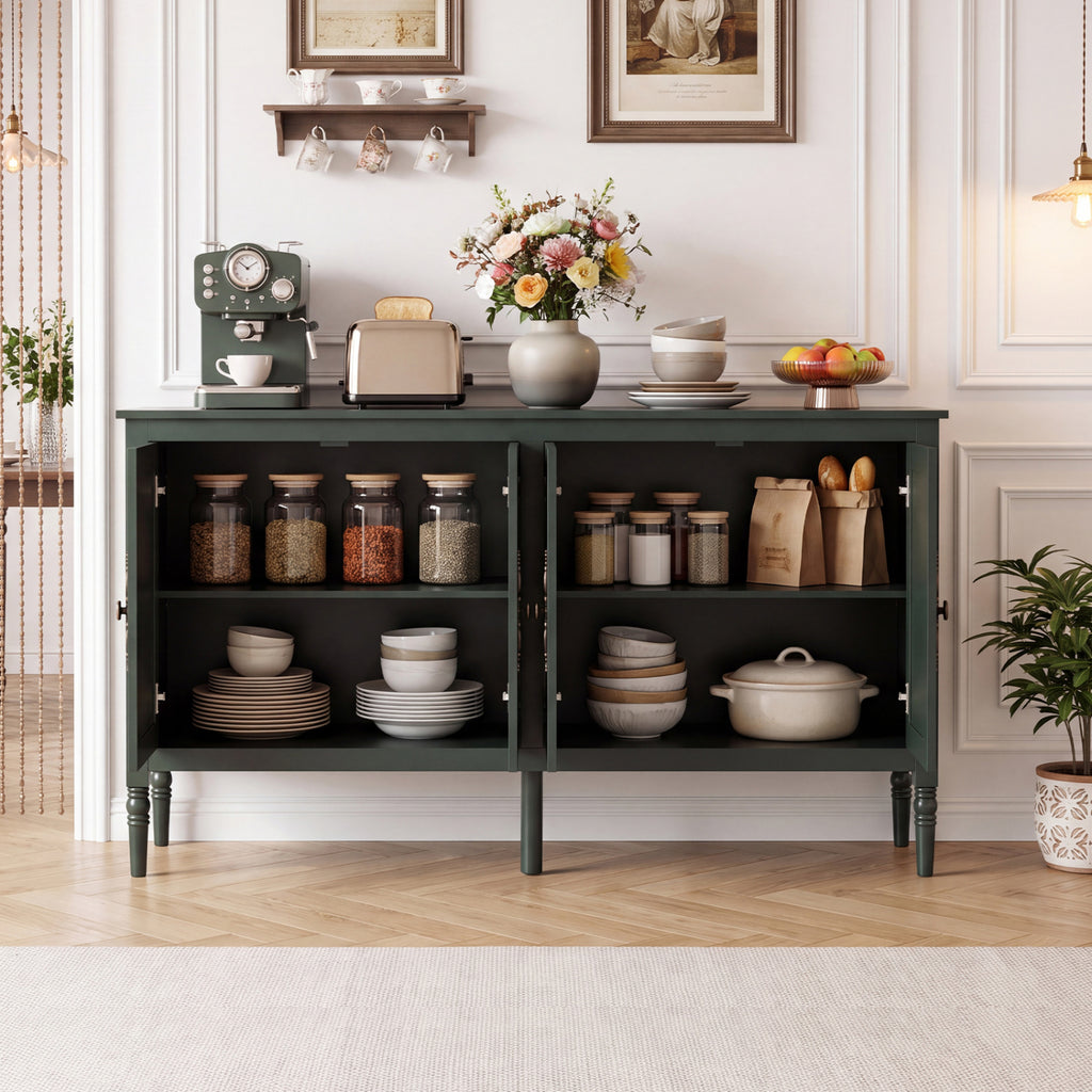 58" Vintage Buffet Cabinet with Pine Wood Legs - Green
