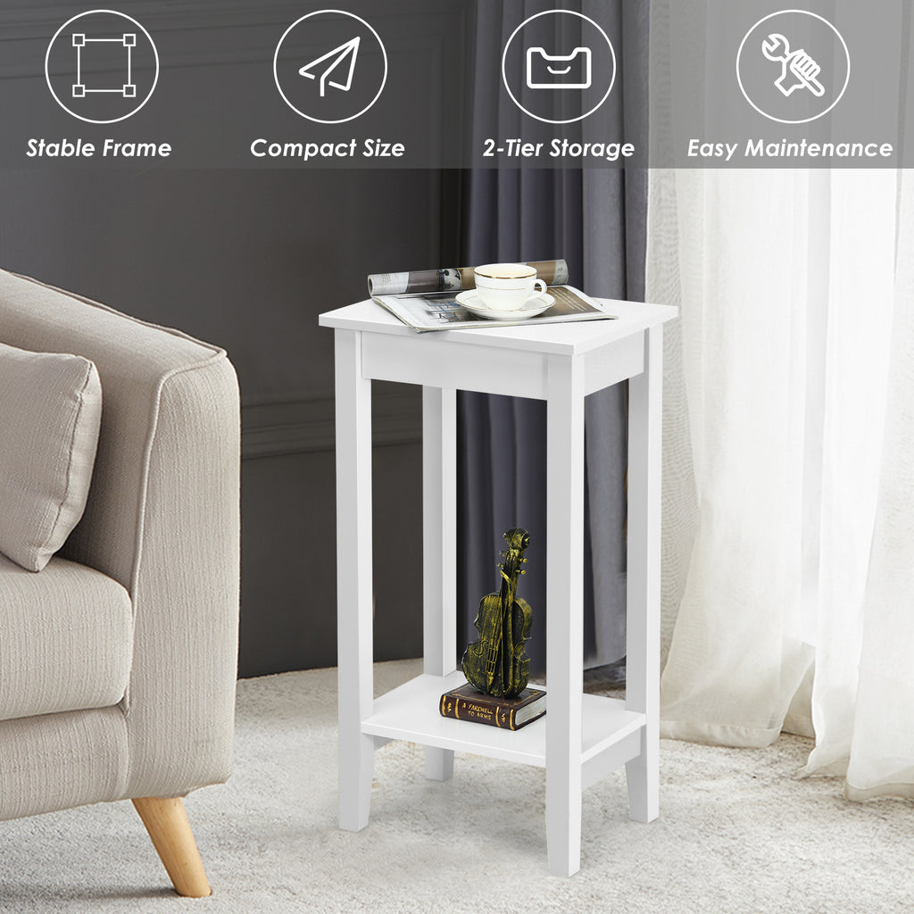 2-Tier End Table with Storage Shelf, Set of 2, White