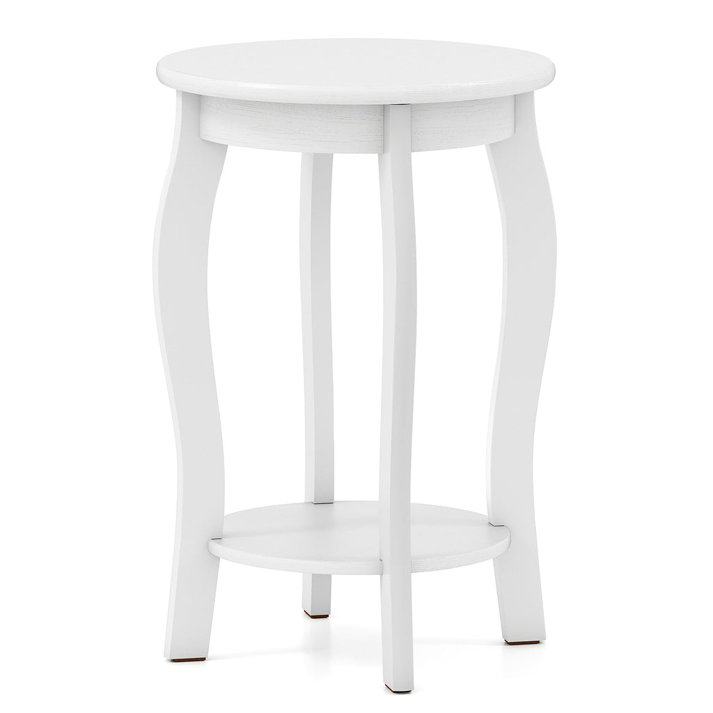 15 Inch Round End Table with Storage Shelf - White