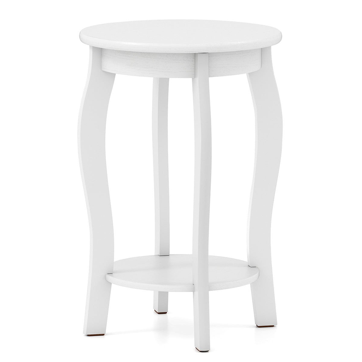 15 Inch Round End Table with Storage Shelf - White