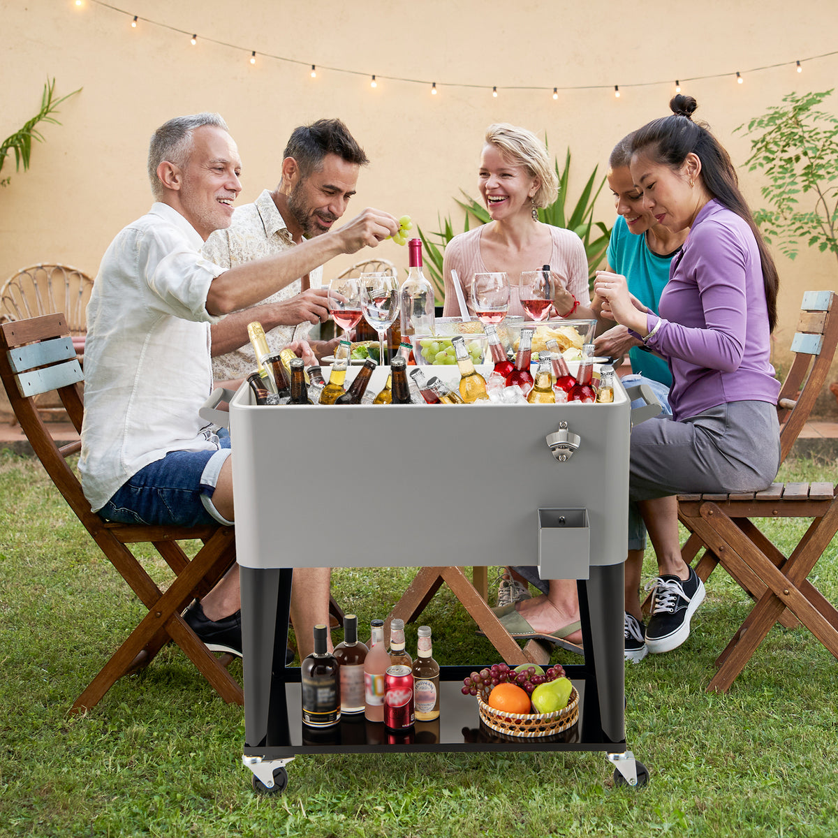 80-Quart Portable Patio Cooler with Storage Shelf - Gray
