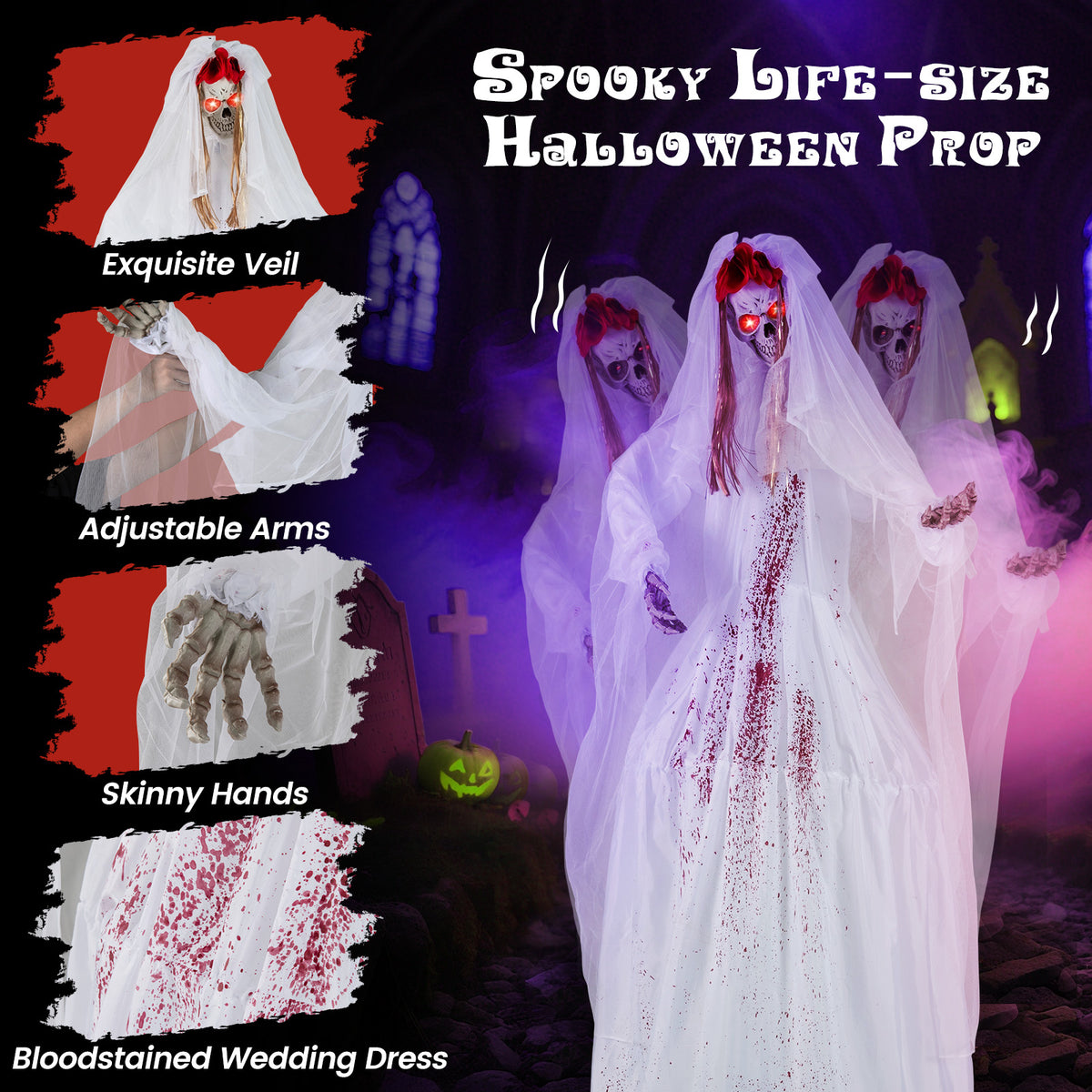 Halloween Animatronic Standing Bride 7.2 FT Haunted House Decoration - Bride Variation