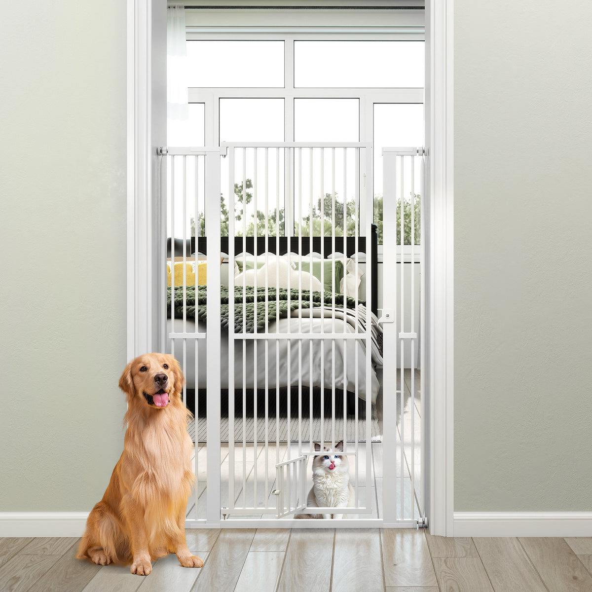 59 Inch Tall Heavy-Duty Metal Pet Gate with Wide Opening - White, Variation of THIS listing