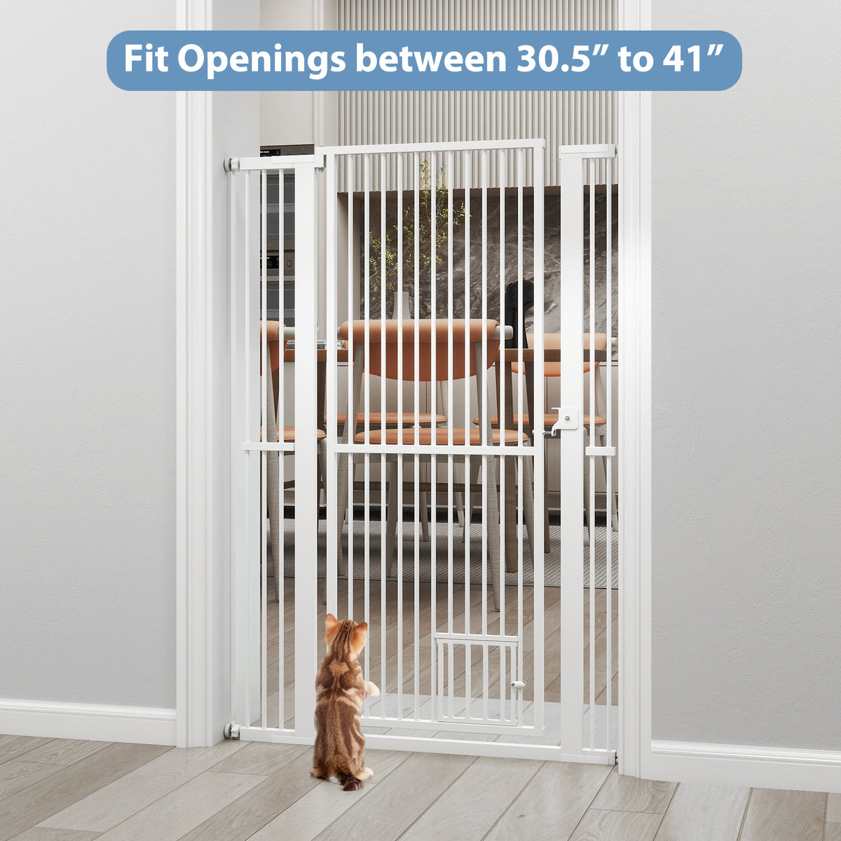 59 Inch Tall Heavy-Duty Metal Pet Gate with Wide Opening - White, Variation of THIS listing