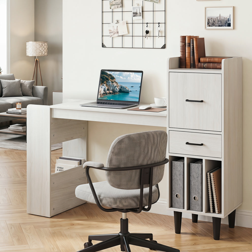 59" Home Office Desk with Side Storage Shelves and Drawer Cabinets