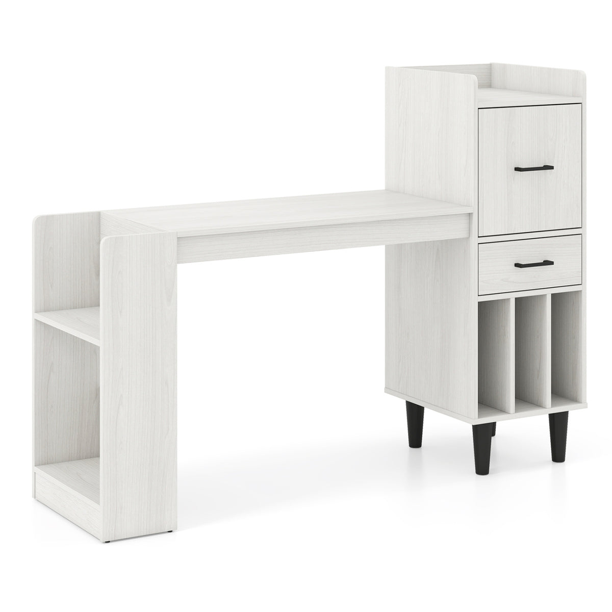 59" Home Office Desk with Side Storage Shelves and Drawer Cabinets