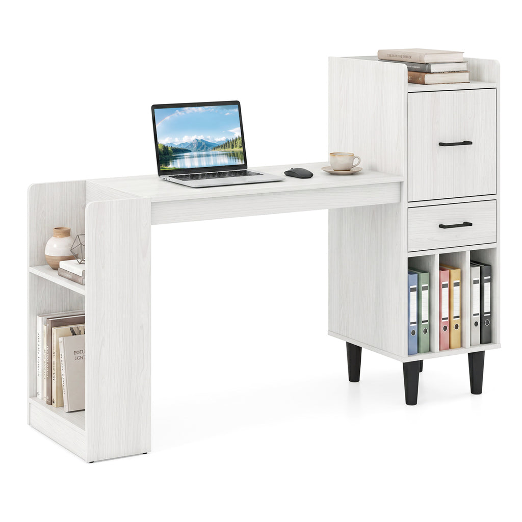 59" Home Office Desk with Side Storage Shelves and Drawer Cabinets