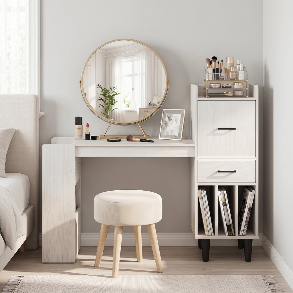 59" Home Office Desk with Side Storage Shelves and Drawer Cabinets