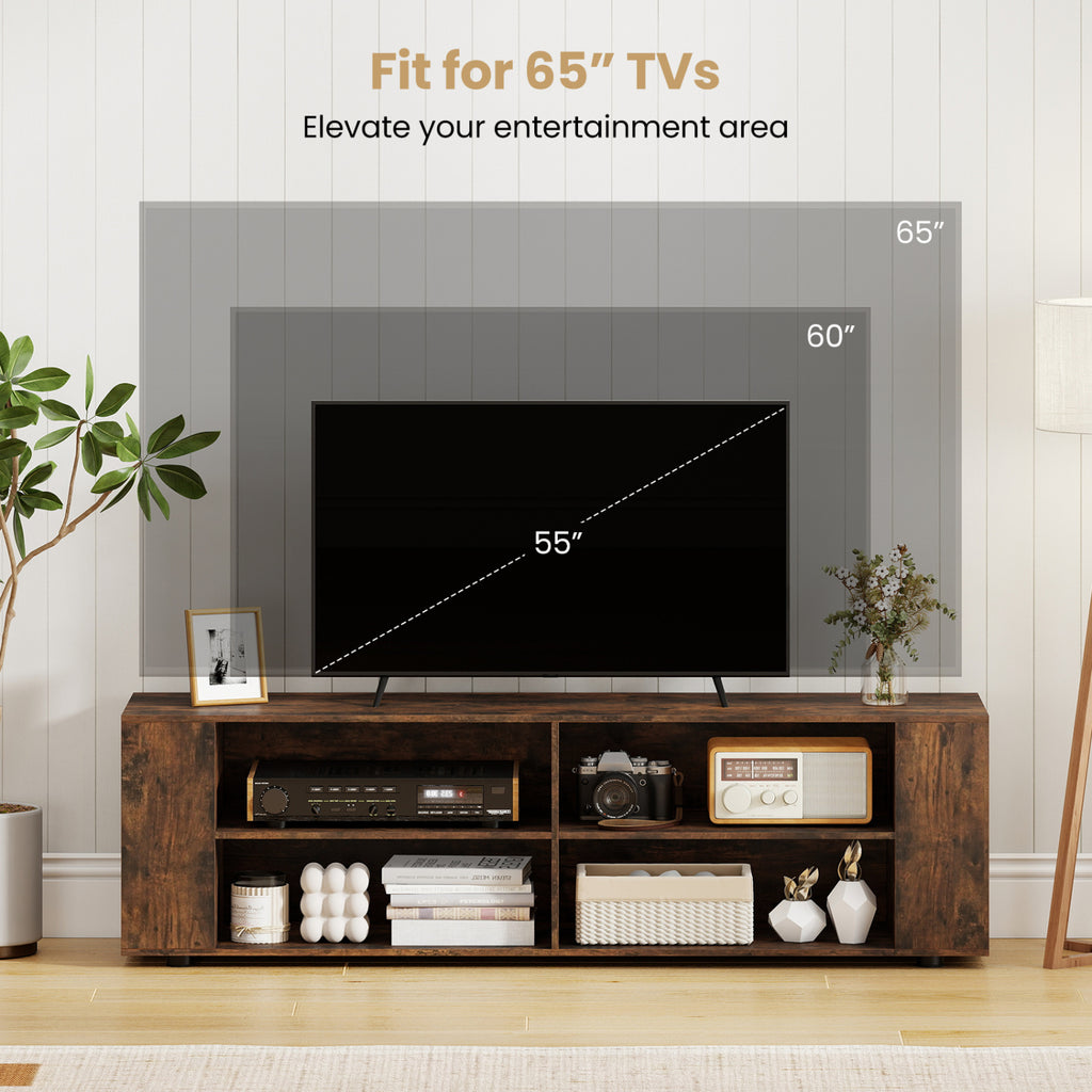 Wooden TV Stand with 8 Open Shelves for 65-Inch TVs - Walnut