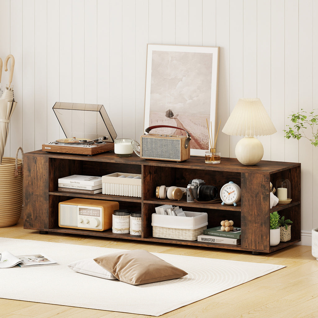 Wooden TV Stand with 8 Open Shelves for 65-Inch TVs - Walnut