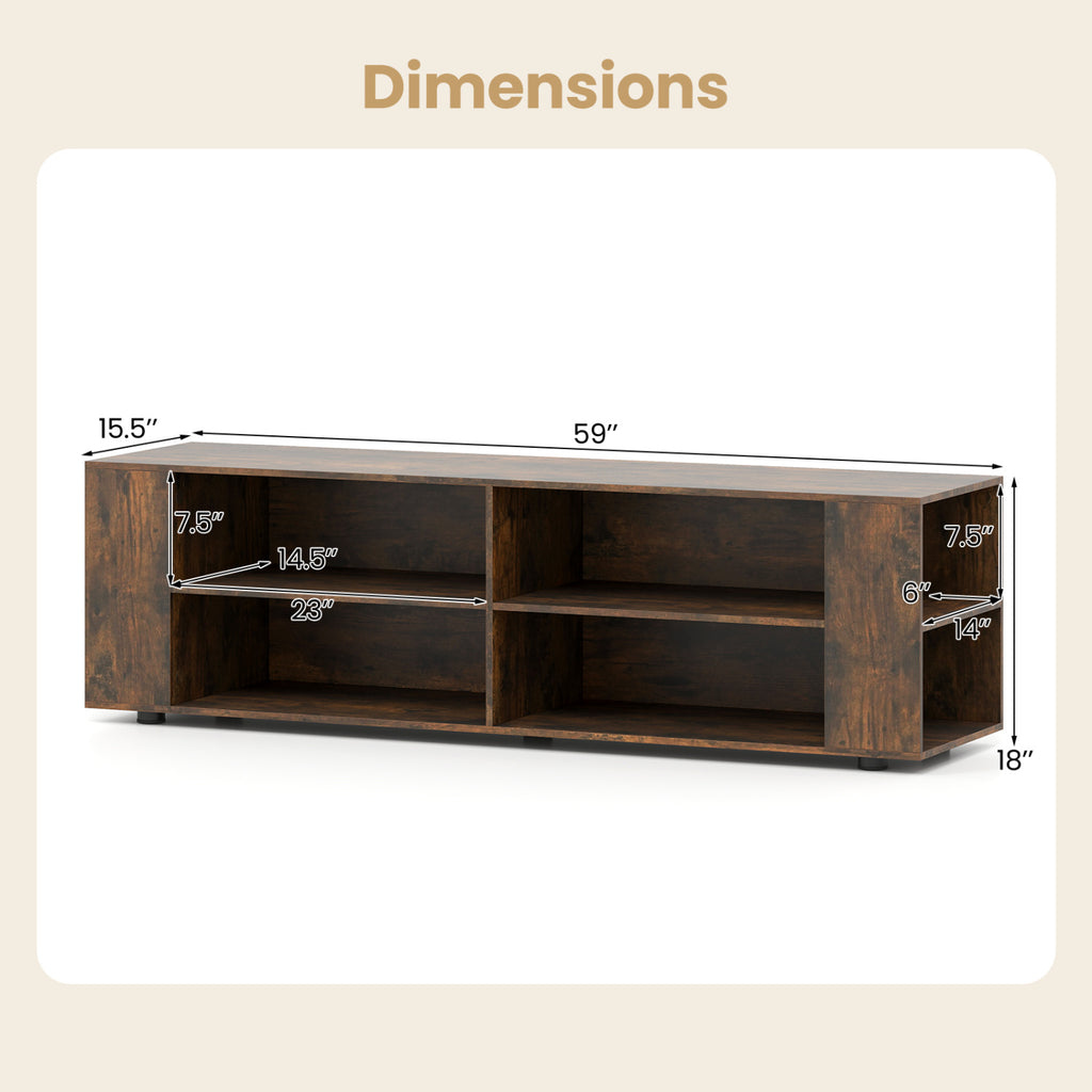 Wooden TV Stand with 8 Open Shelves for 65-Inch TVs - Walnut
