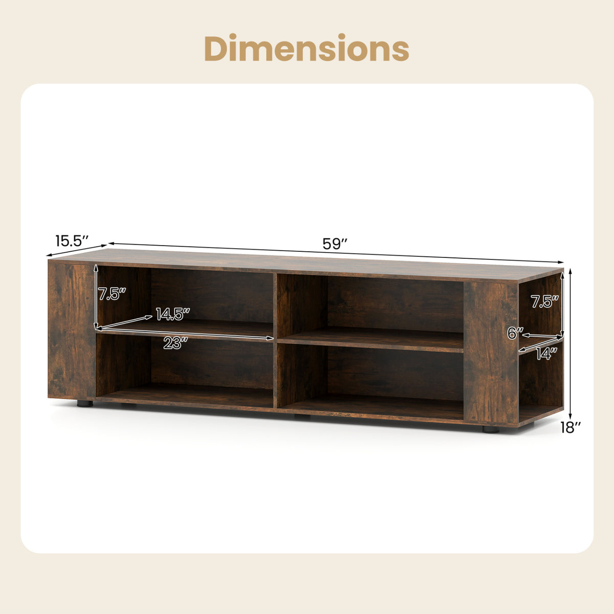 Wooden TV Stand with 8 Open Shelves for 65-Inch TVs - Walnut