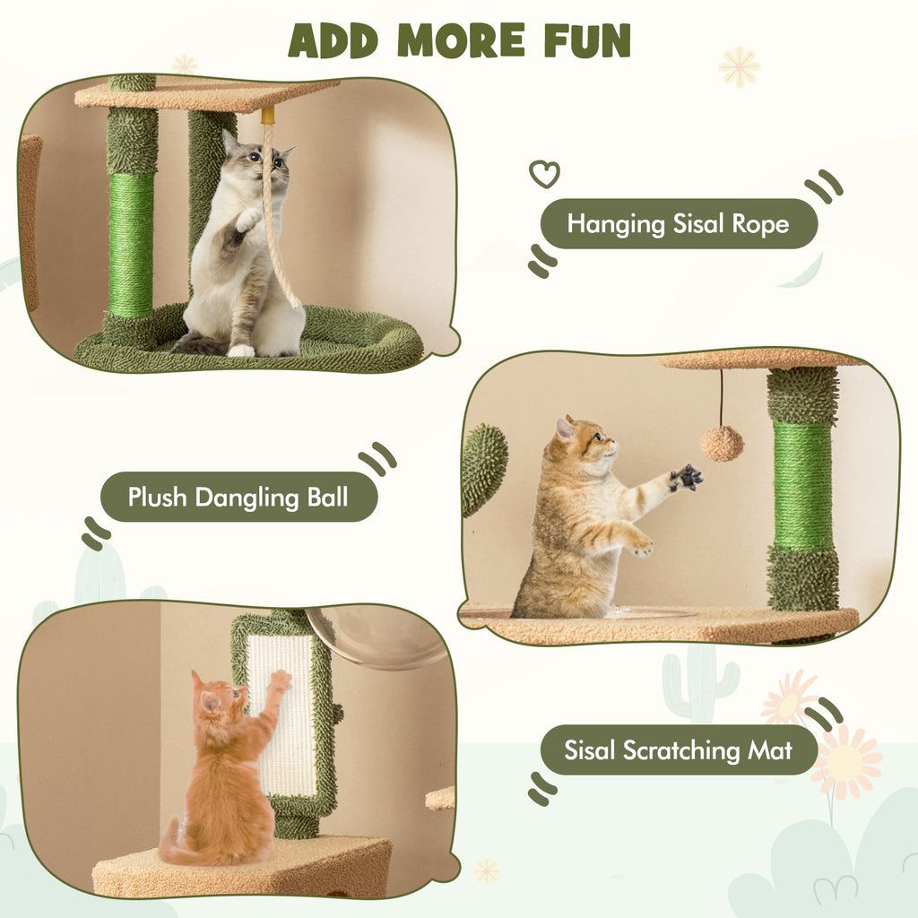 Multilevel Cactus Cat Tree with Scratching Posts and Perches - Green, 59 Inch