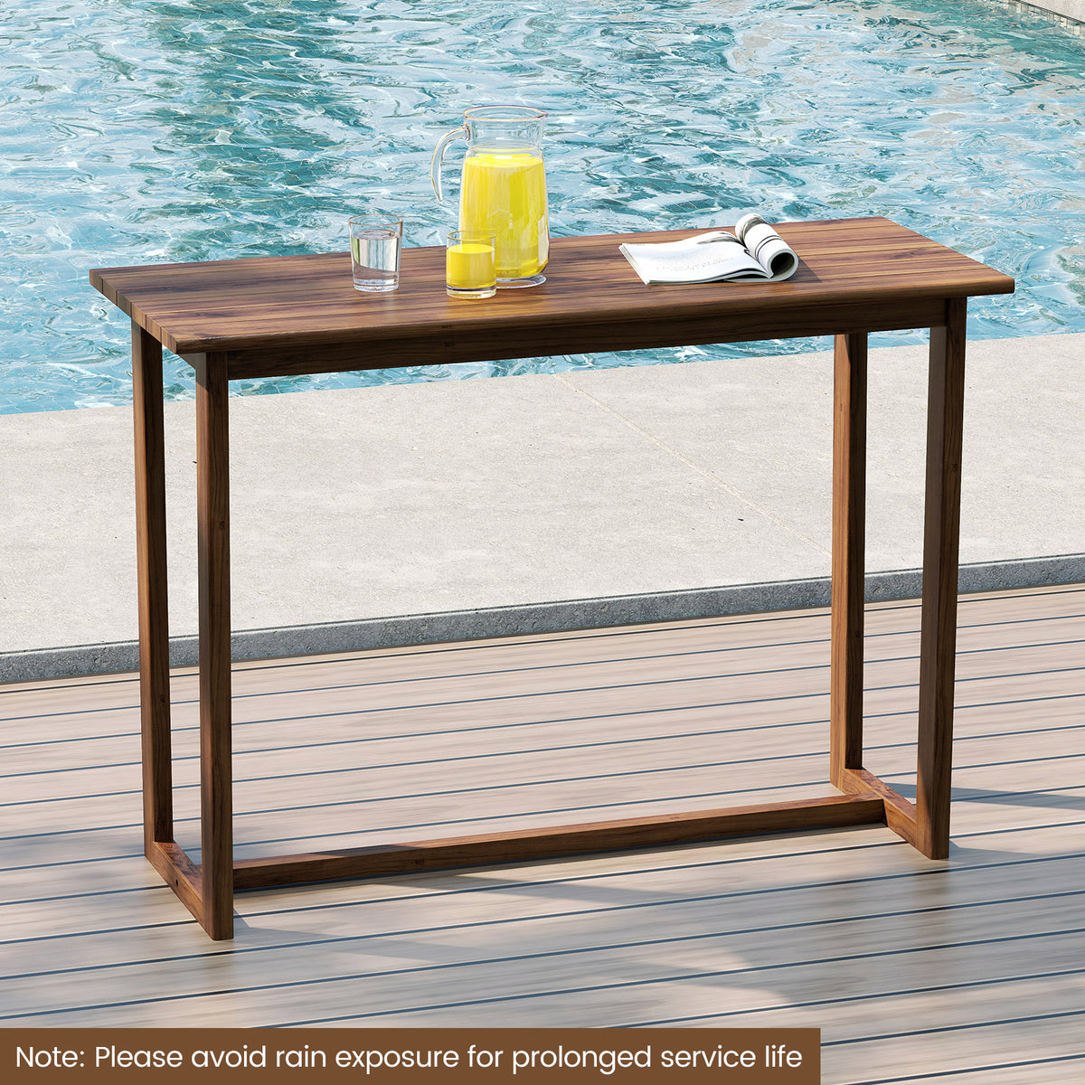 59" x 24" Outdoor Bar Table, Teak Wood