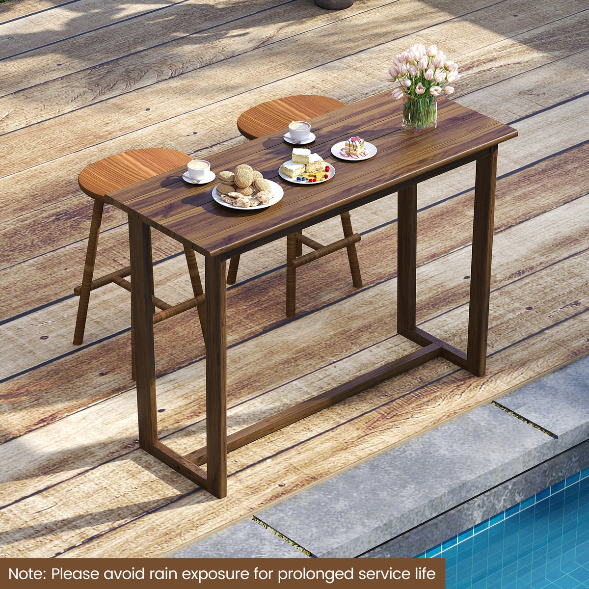59" x 24" Outdoor Bar Table, Teak Wood