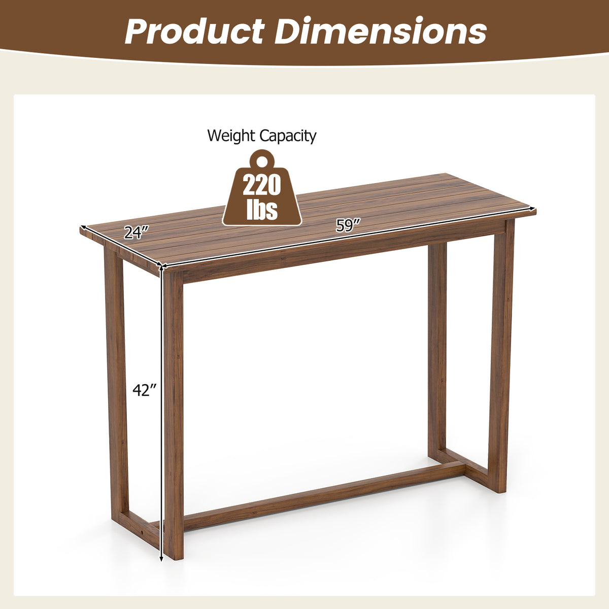 59" x 24" Outdoor Bar Table, Teak Wood