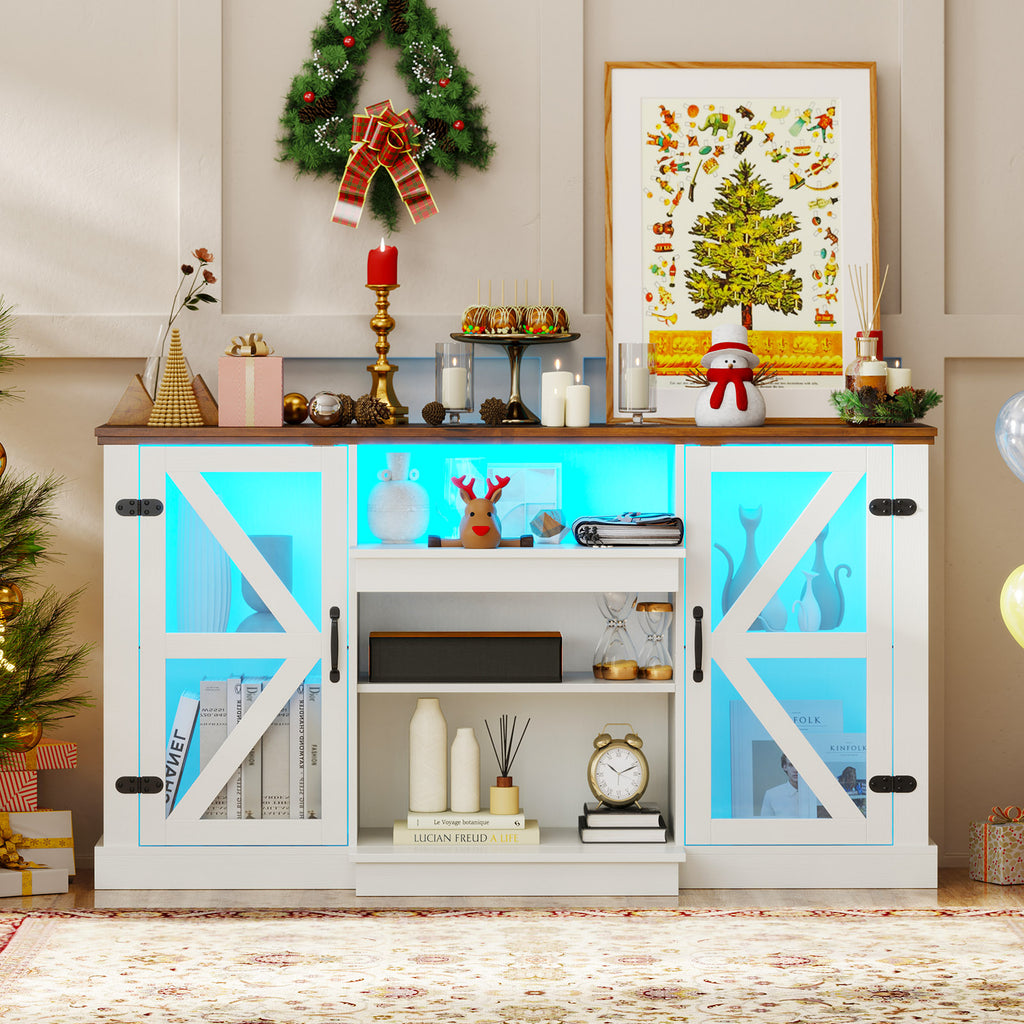 59" Media Console Table with LED Lights & 3 Shelves