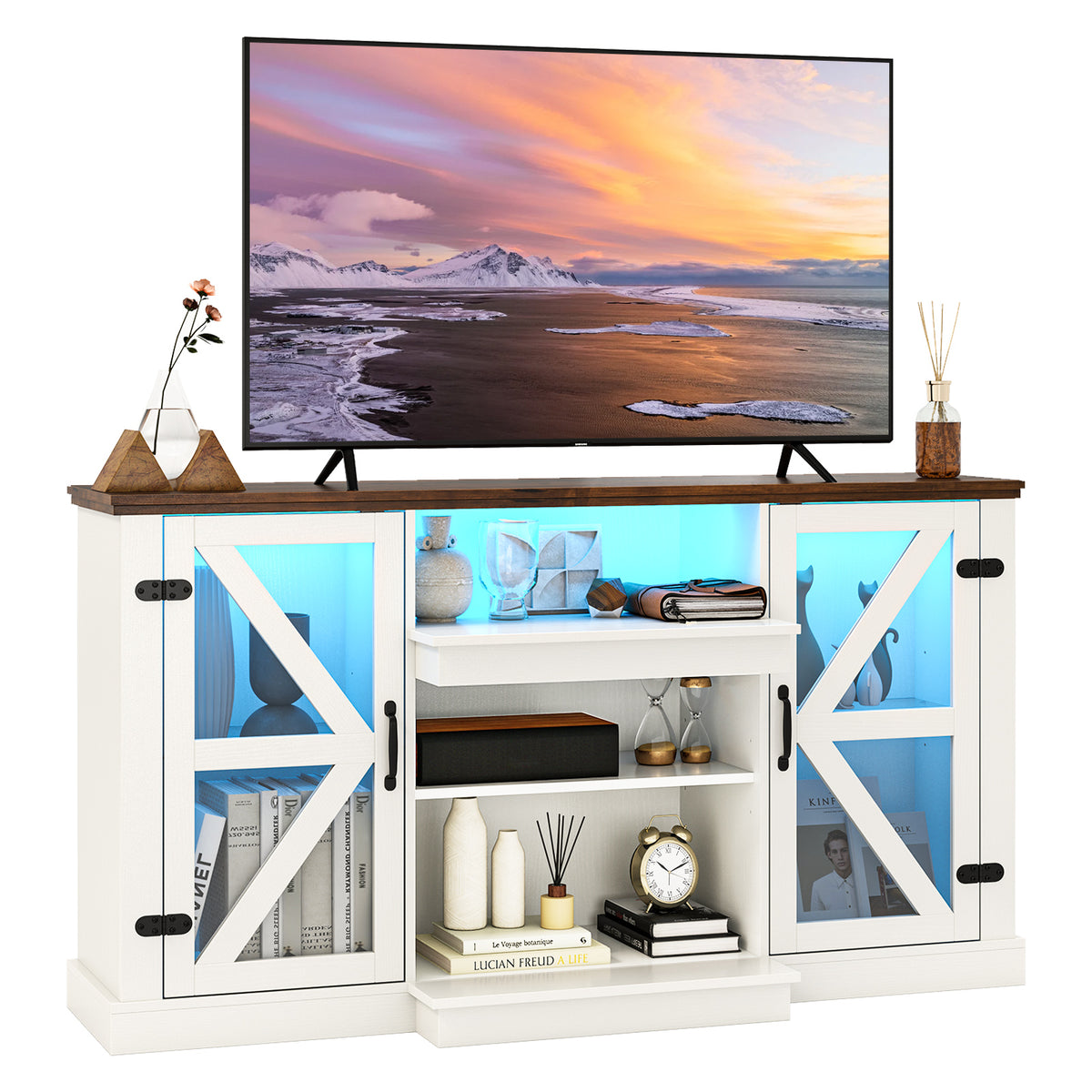59" Media Console with LED Lights for 65" TV - White