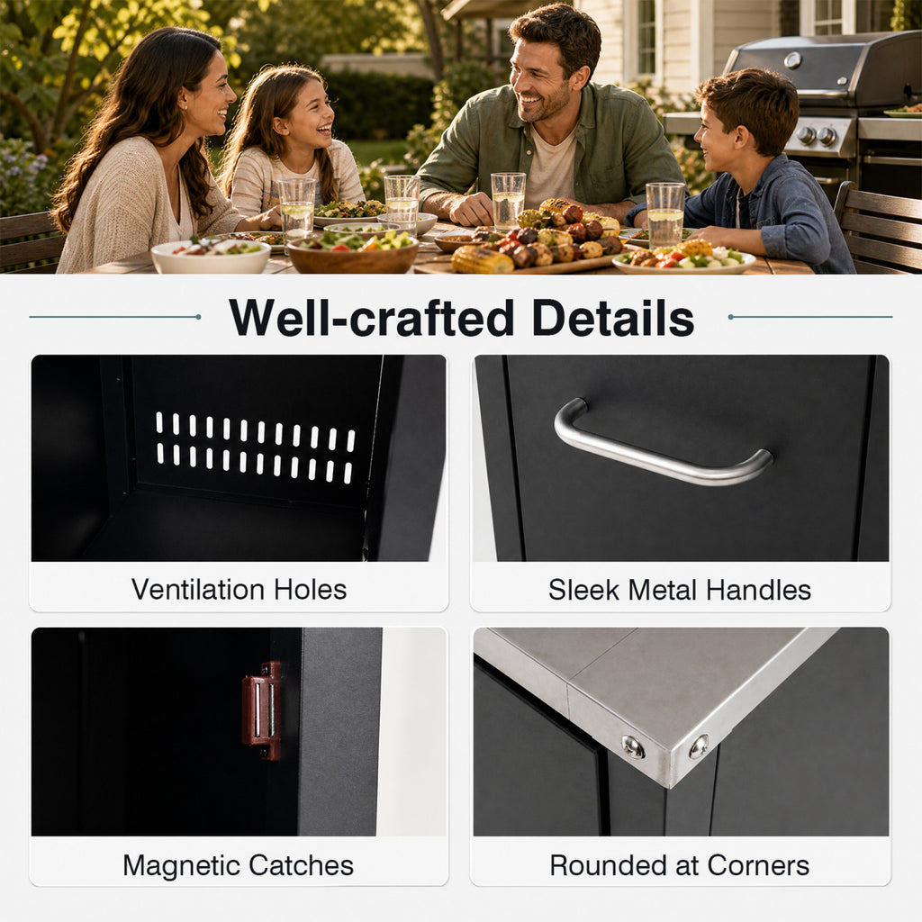 59" Outdoor Grill Table with 2 Removable Shelves and Stainless Steel