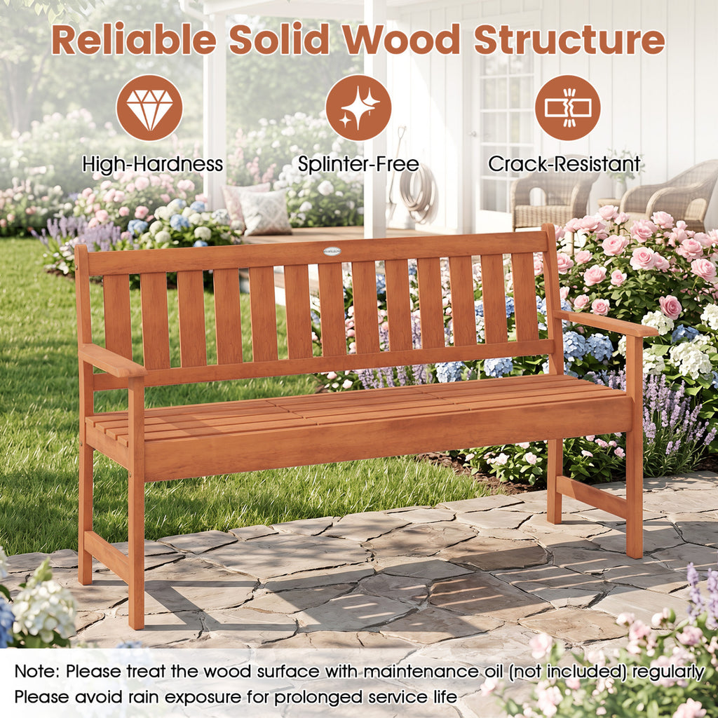 59" Outdoor Wood Garden Bench with Pull-Out Center Table
